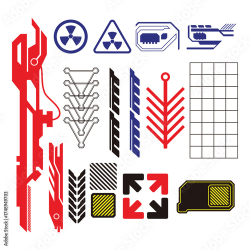 set of element and icon for cyberpunk design, ideal for streetwear