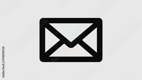 Minimalist black envelope icon on light gray background mail message