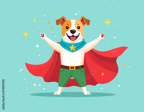 Cute Dog Superhero Flat Vector Illustration