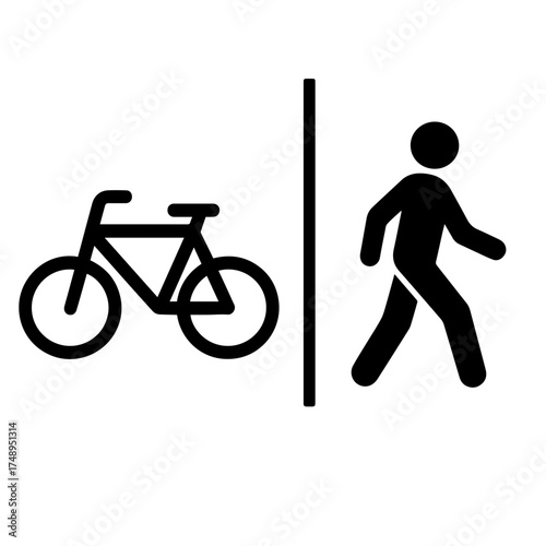 Shared path bicycle pedestrian icon with transparent background symbolizing combined walking and cycling route
