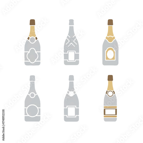 Champagne bottles displayed in a neat grid formation against a white backdrop, showcasing various label styles and bottle shapes, creating an elegant and festive ambiance.