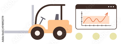 Forklift beside growth chart with upward arrow, symbolizing supply chain efficiency, business growth, and productivity improvement. Ideal for logistics, analysis, trends, delivery, investment