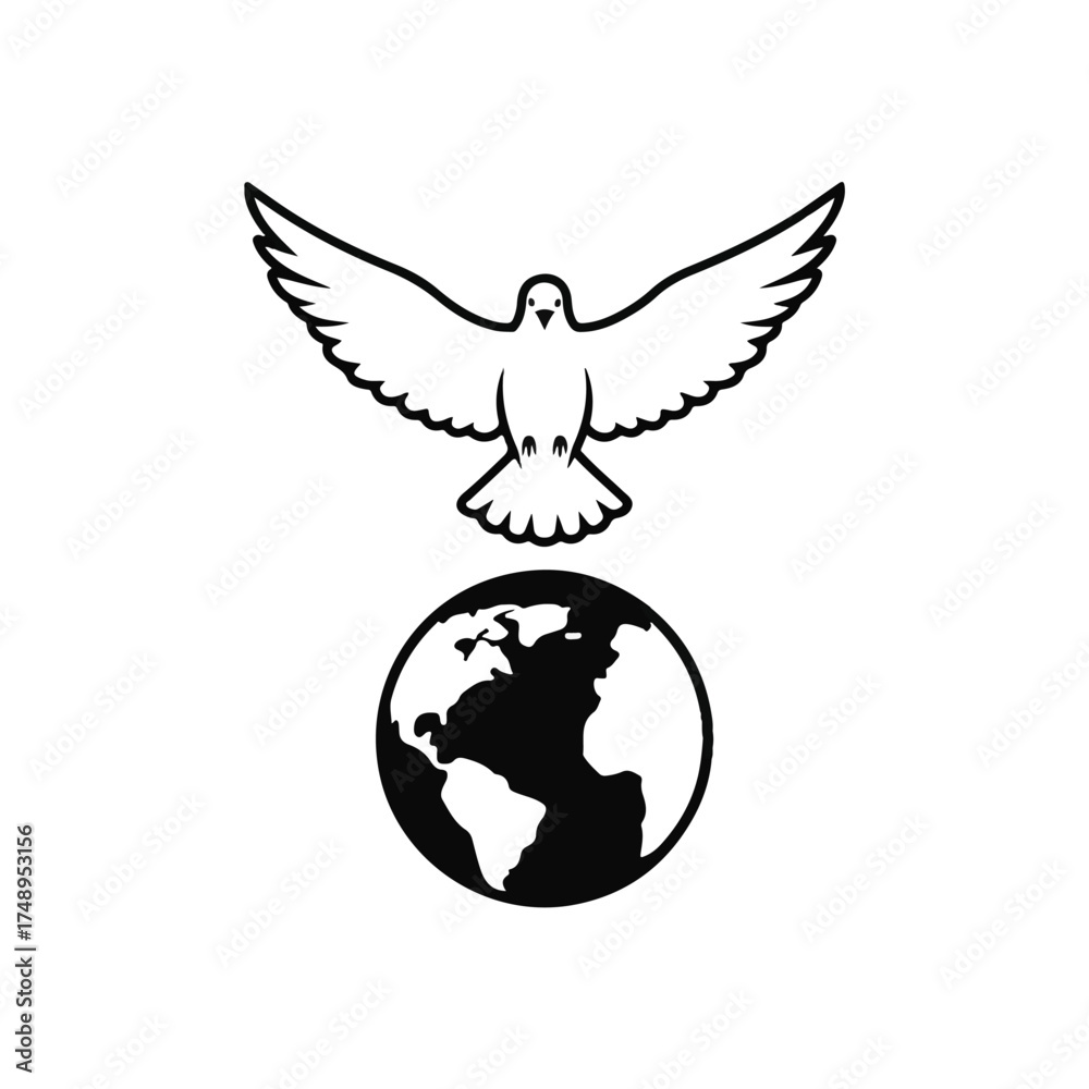 Obraz premium Dove flying above the earth symbolizes peace and hope for a better world, conveying a message of unity and harmony for all nations.