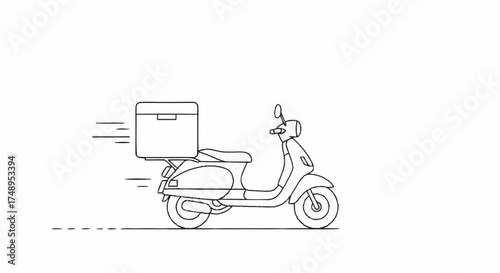 Modern vector graphic of a delivery scooter speeding with a parcel, representing express service, urban mobility, and timely transport solutions