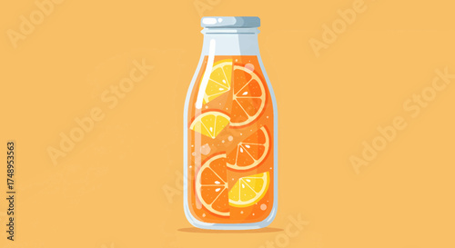 Refreshing citrus infused water bottle, a vibrant and healthy beverage packed with vitamin C from fresh orange and lemon slices, perfect for hydration and wellness