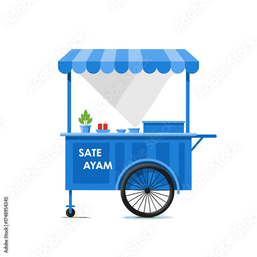 Traditional Indonesian Sate Ayam Street Food Cart - Blue Mobile Vendor Stall