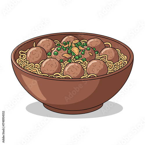 Delicious Bakso Meatball Noodle Soup in a Bowl, Indonesian Traditional Food