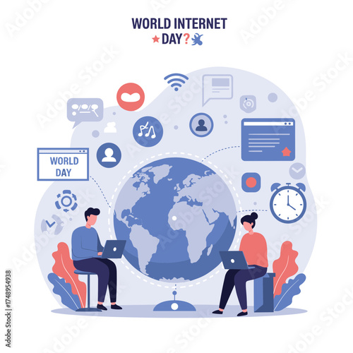 Technology illustration of World Internet Day with global link