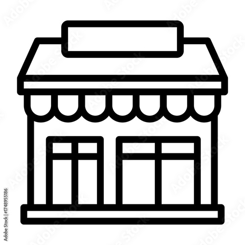 Storefront Building Facade With Awning Over Windows