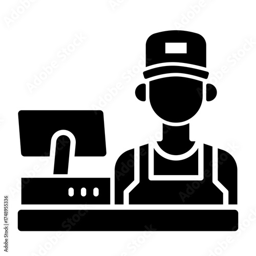 Retail Worker Cashier at Checkout Counter Service