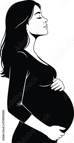 Vector art of silhouette of a pregnant woman holding her belly