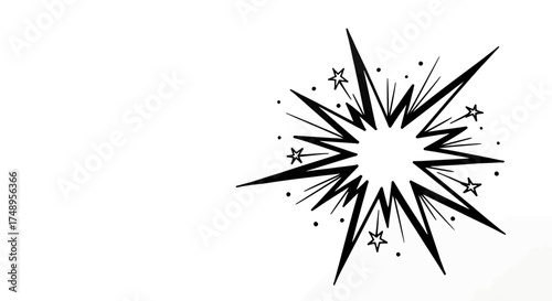 Quadro su tela Black and white cartoon explosion with stars and radiating lines.