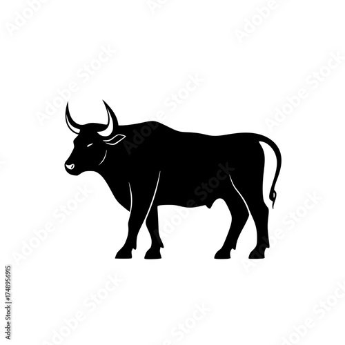 Silhouette Bull with Prominent Horns