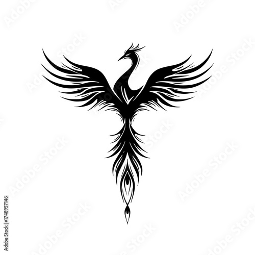 Monochromatic Mythical Bird Silhouette with Elegant Details