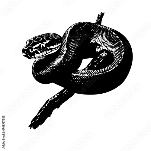 Blackandwhite Coiled Snake Illustration with Branch