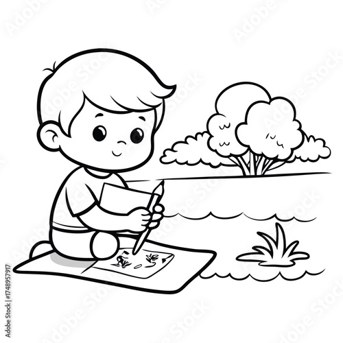Child's Creative Expression: Coloring Page in a Sketchbook