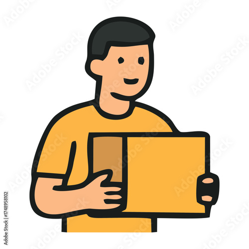 Courier delivering a package with care, express shipping service, secure delivery, fast shipping, reliable logistics, modern cartoon style, trustworthy carrier