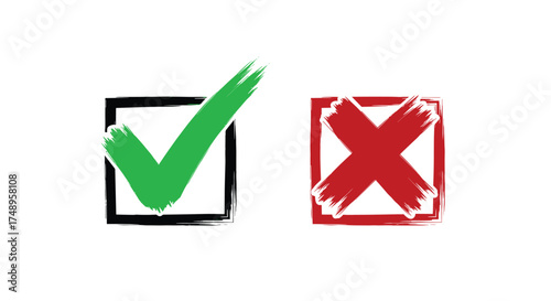 A green checkmark in a square box next to a red x in a square box.