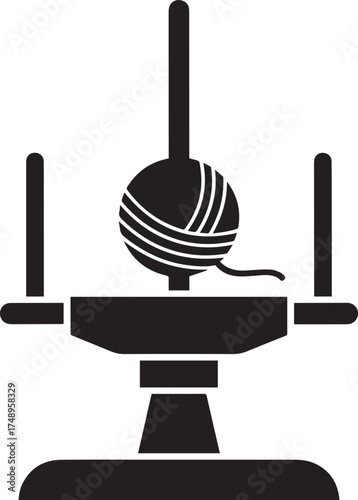 Black Silhouette of a Yarn Winder with a Ball of Yarn, a Classic Craft Tool.