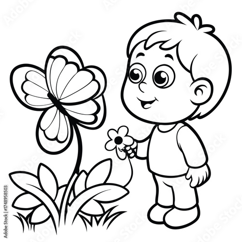 Child's Delight: Observing a Butterfly's Graceful Landing