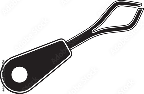 Stylized black zipper puller with a prominent white outline and a circular attachment hole.