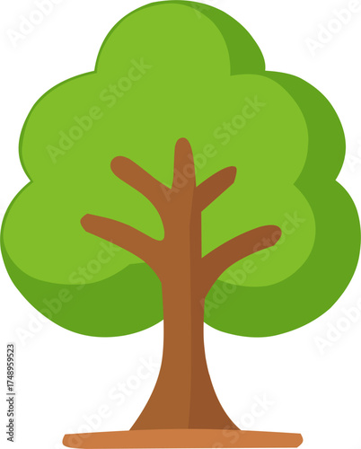 Simple flat design illustration of a green tree. Perfect for nature, environment, or eco-themed designs and educational materials.