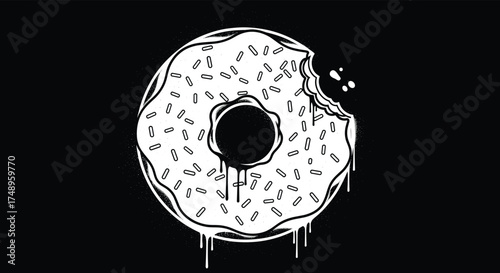 A darkly artistic and dripping donut illustration with a bite taken out of it.