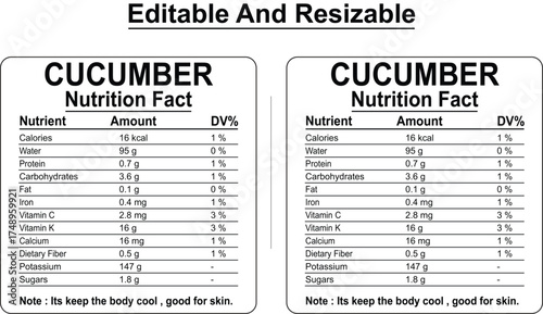 Nutritional facts label with vitamin k calcium fiber potassium sugars
