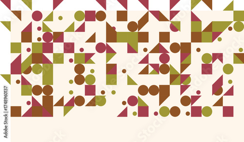 Abstract geometric pattern composed of triangles circles and squares art