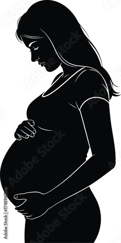 Vector art of silhouette of a pregnant woman holding her belly