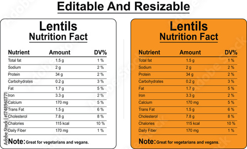 Nutritional information label with trans fat cholesterol calories and dietary fiber
