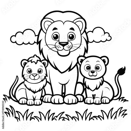 Family of Lions Roaming in the Serengeti Coloring Page Drawing