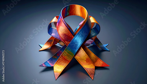 Colorful Awareness Ribbon Symbolizing Hope and Support on Dark Background.