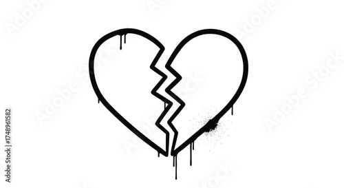 Graffiti art style broken heart with dripping paint effect.