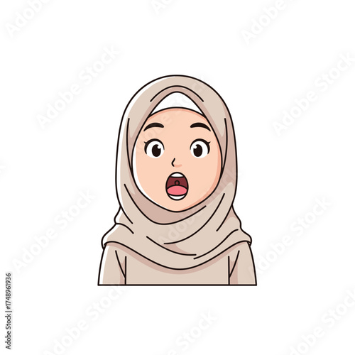 Surprised Muslim Woman in Hijab with Astonished Open Mouth
