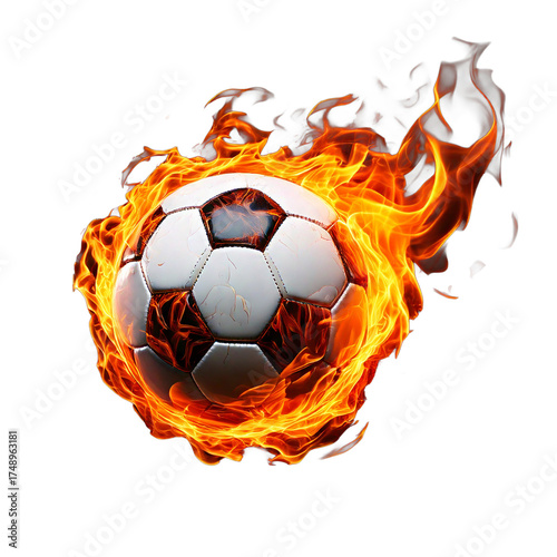  Football or soccer ball with fire tail on Transparent Background