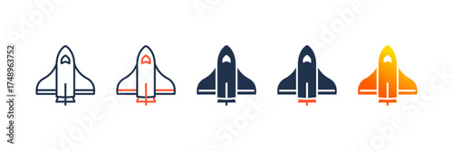 Spacecraft icon set multiple style collection