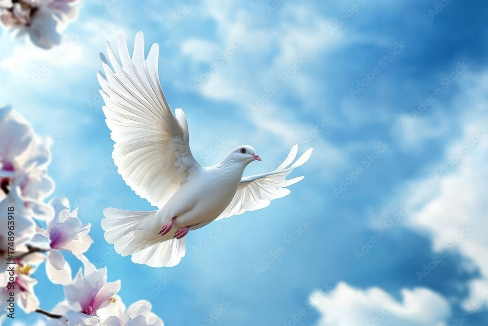 Fototapeta premium Tranquil sky and dove imagery offering a thoughtful space for personalization.