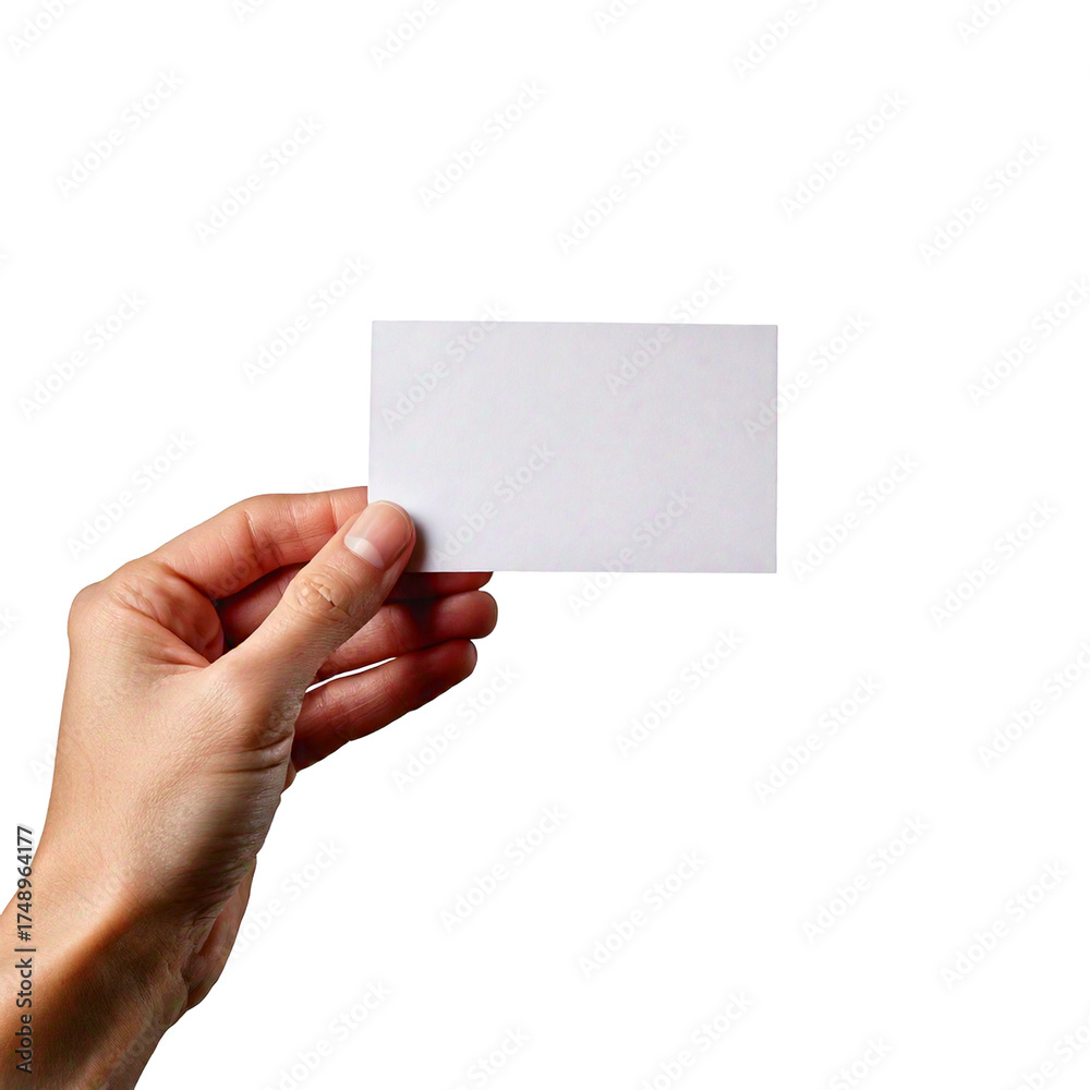 Obraz premium Hand holding business card mockup on transparent background
