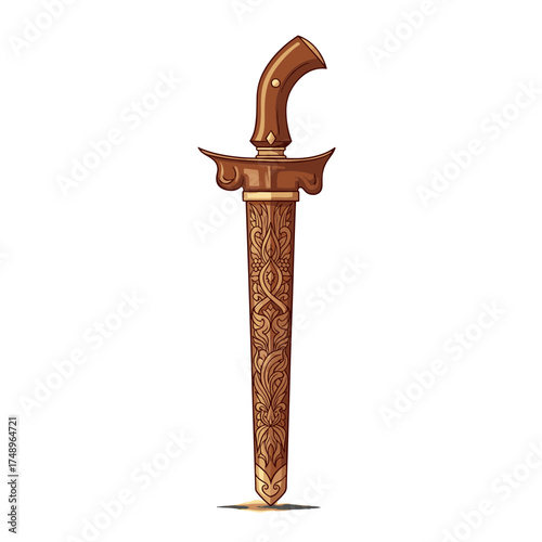 Traditional Keris Dagger in Scabbard Vector Illustration: Indonesian Cultural Weapon