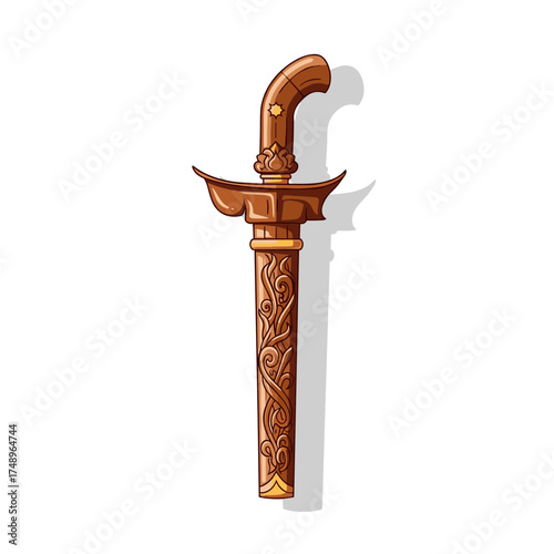 Traditional Keris Dagger in Scabbard with Shadow Vector Illustration: Indonesian Cultural Weapon