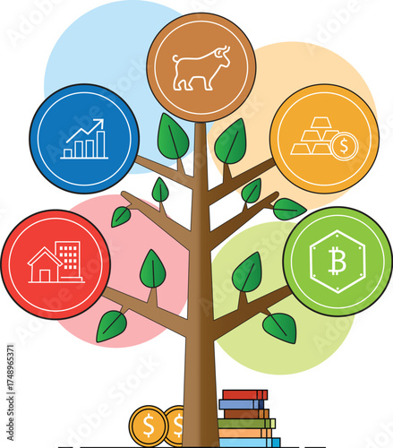 Investment Growth Tree Concept — Financial Assets and Wealth Diversification Illustration