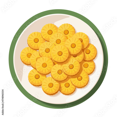 Pile of Dried Pineapple Slices on a Plate Healthy Snack Vector Illustration