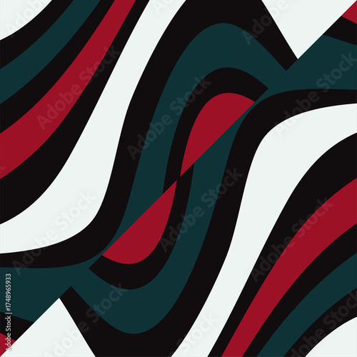 Abstract vector background with striking wavy patterns in deep crimson and teal.
