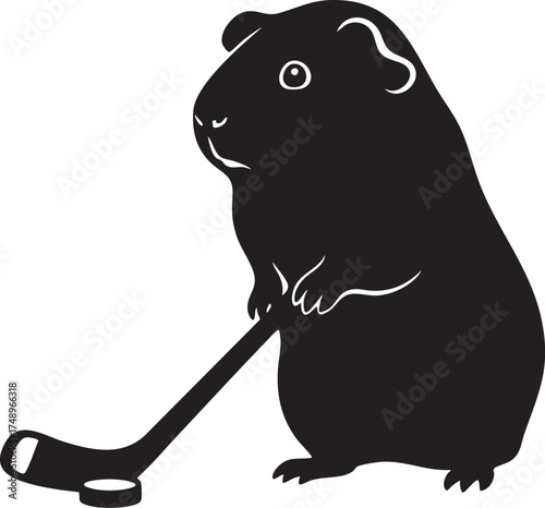 Guinea Pig Holding Hockey Stick Illustration