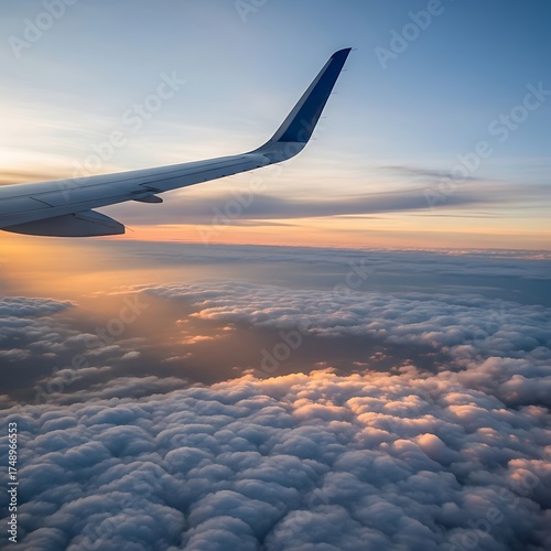 Wallpaper Mural Wing View Above Clouds at Sunset - A Serene Journey. Torontodigital.ca