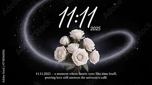 Elegant 11.11.2025 quote art with silver typography, black background, and white roses symbolizing purpose, growth, and meaningful transformation.