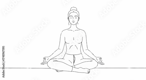 Line drawing of a person sitting in a cross-legged meditation pose with hands in a mudra, depicting mindfulness and tranquility.