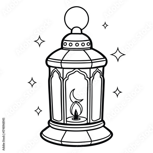 Glowing Lantern in the Night Sky Coloring Page for Kids and Adults