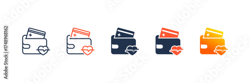 Health Wallet icon set multiple style collection